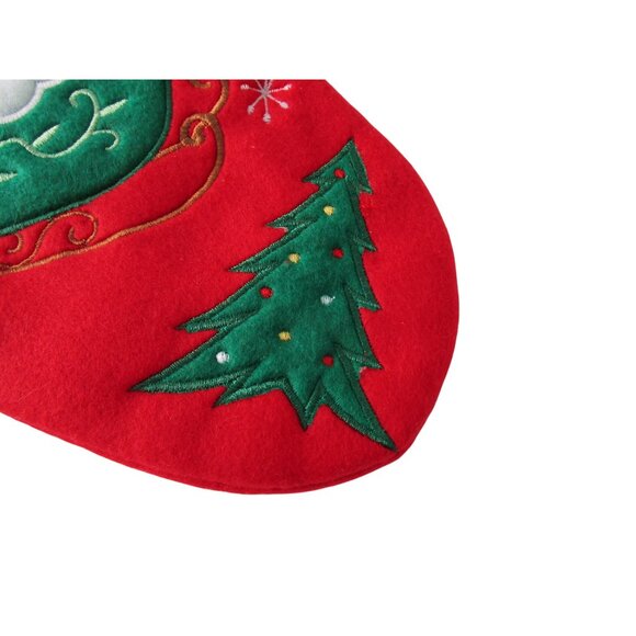Santa Christmas Stocking Ribbed Cuff Embroidered Felt Design GUC - Picture 7 of 10
